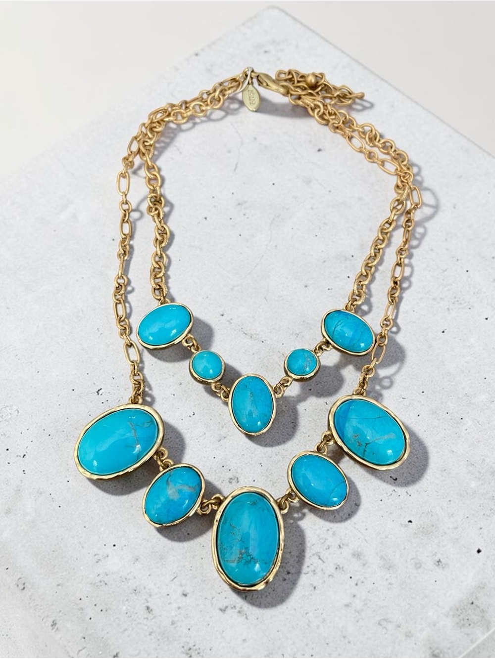 Gold Necklace with Turquoise Stone Accents